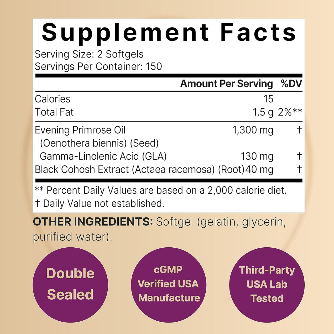 Picture of NatureBell Evening Primrose Oil With Black Cohosh 1300mg - 300 Mini-Softgels