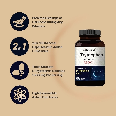 Picture of NatureBell L Tryptophan 1300mg with L Theanine 200mg 300 Capsules