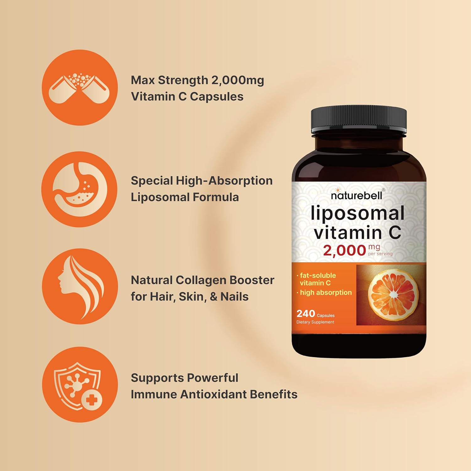Picture of NatureBell Liposomal Vitamin C 2,000mg Per Serving 240 Capsules