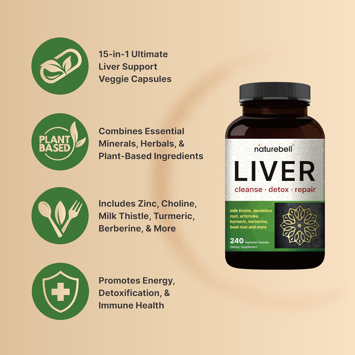 Picture of NatureBell Liver Cleanse Detox & Repair 240 Veggie Capsules