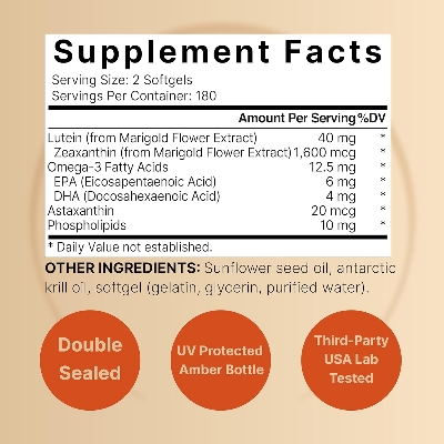 Picture of Naturebell Lutein 40mg + Zeaxanthin 1,600mcg, 360 Softgels 4-in-1 Formula with Astaxanthin, Omega-3 & Phospholipids | Marigold Flower Extract Supports Eye, Brain & Vision Health