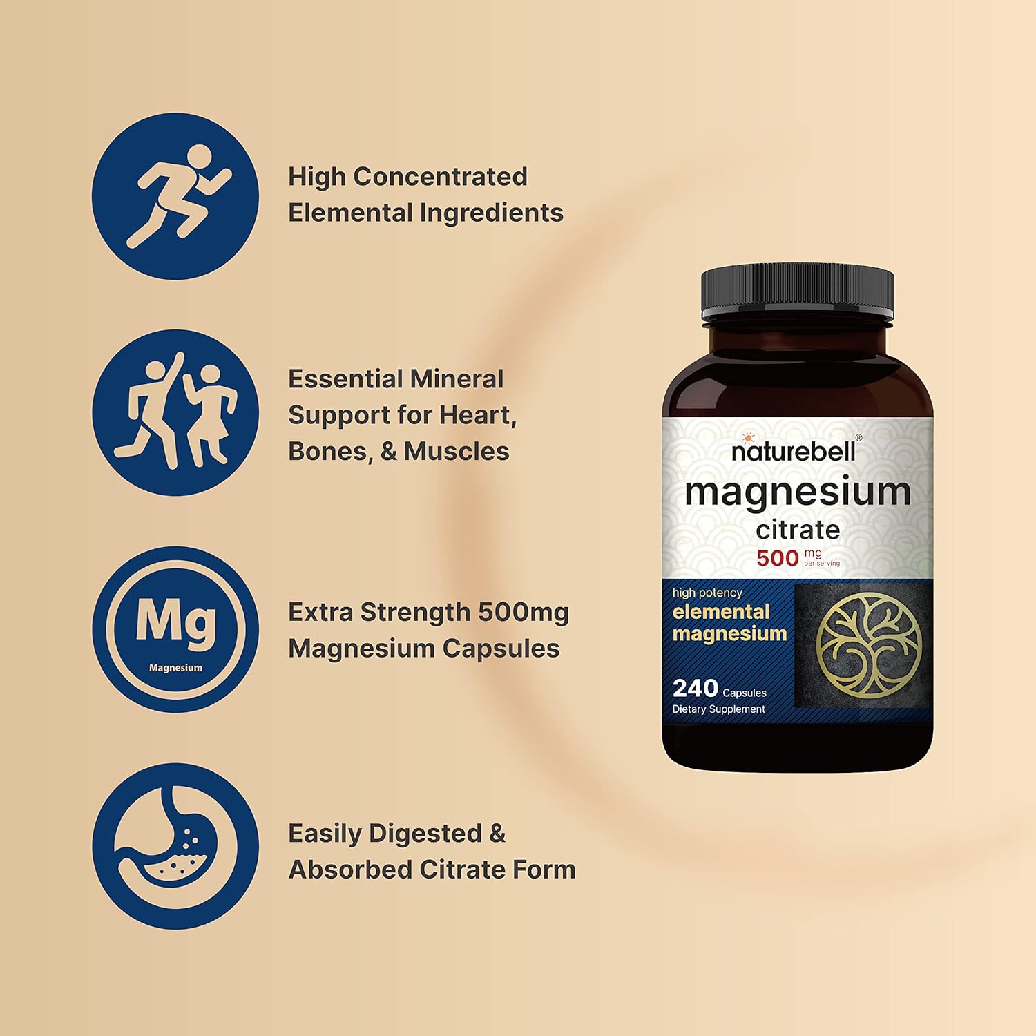 Picture of NatureBell Magnesium Citrate 500mg 240 Capsules