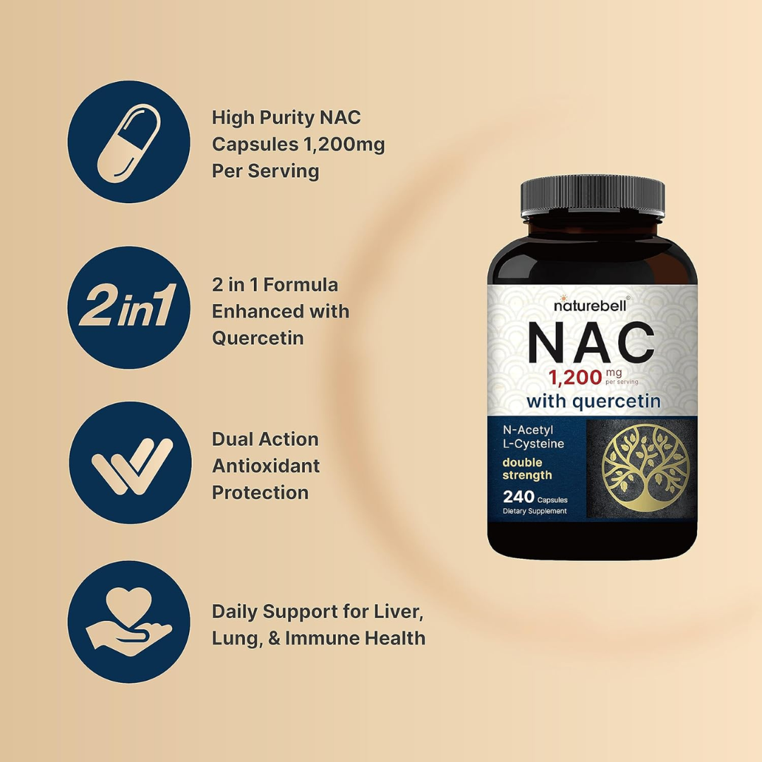 Picture of NatureBell NAC Supplement (N-Acetyl Cysteine) With Quercetin 1200mg - 240 Capsules