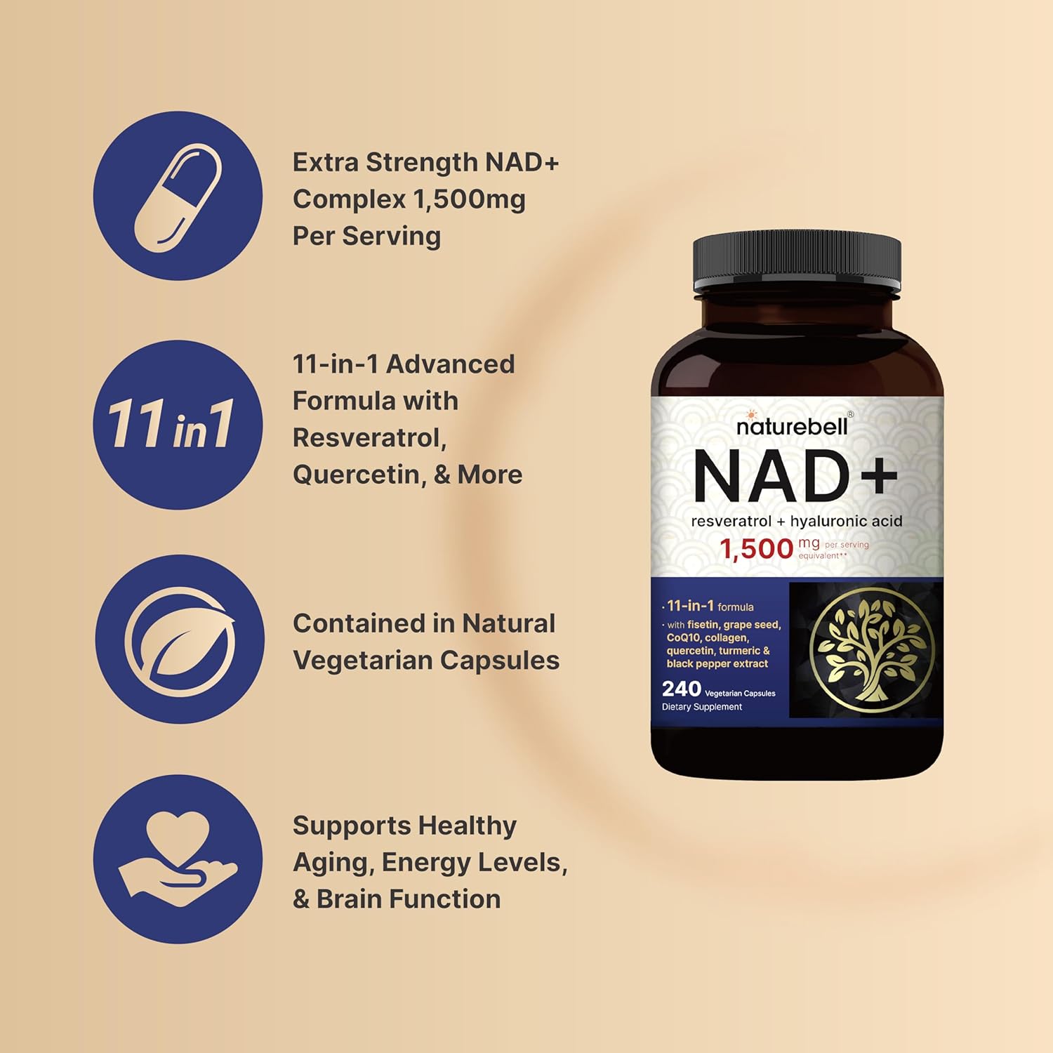 Picture of NatureBell NAD+ 1,500mg Per Serving 240 Veggie Capsules