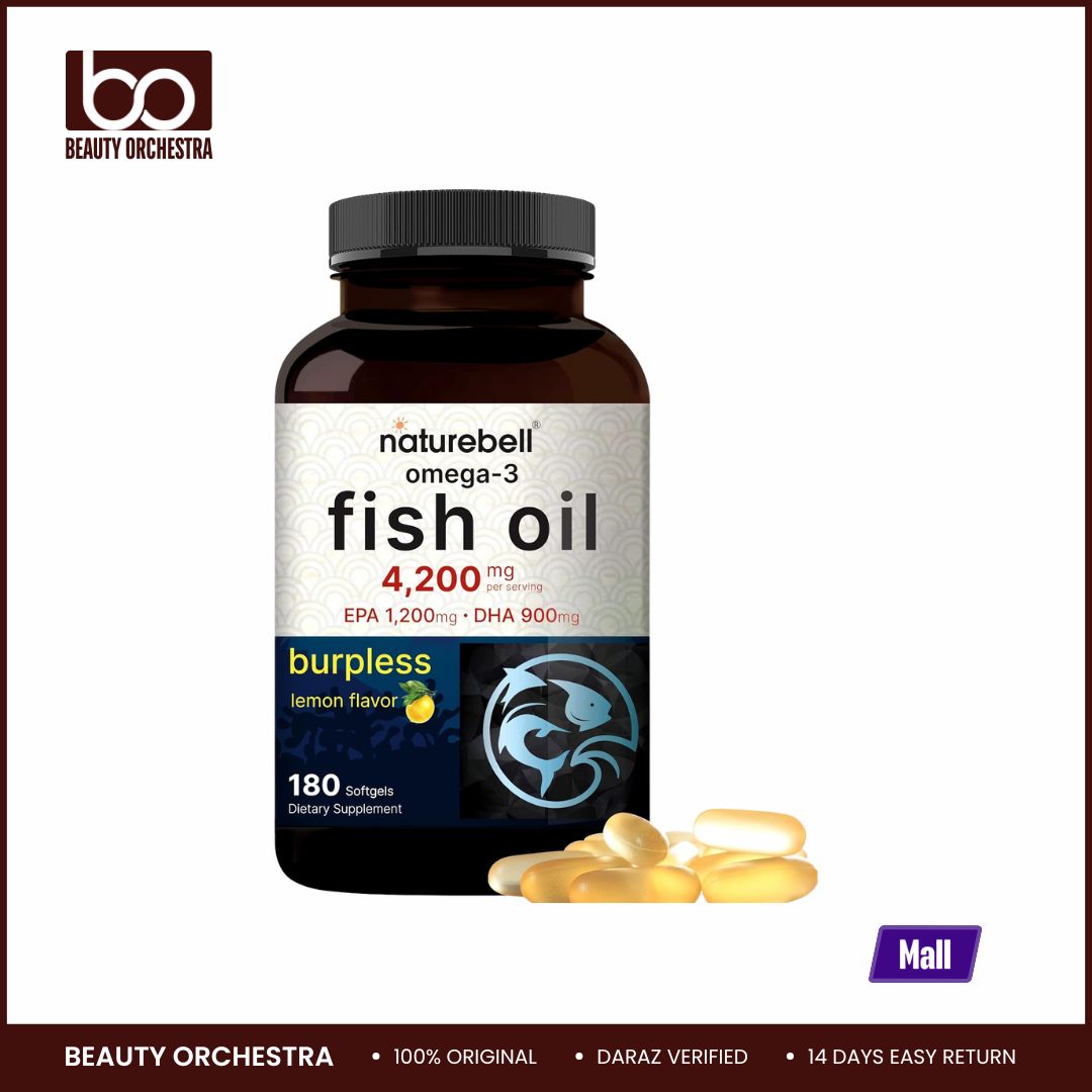 Picture of NatureBell Omega 3 Fish Oil 4,200mg Highly Purified EPA 1,200mg & DHA 900mg Lemon Flavored 180 Softgels