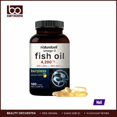Picture of NatureBell Omega 3 Fish Oil 4,200mg Highly Purified EPA 1,200mg & DHA 900mg Lemon Flavored 180 Softgels
