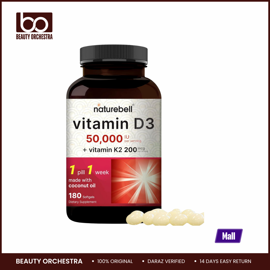 Picture of NatureBell Vitamin D3 50,000 IU + K2 200 mcg 180 Softgels