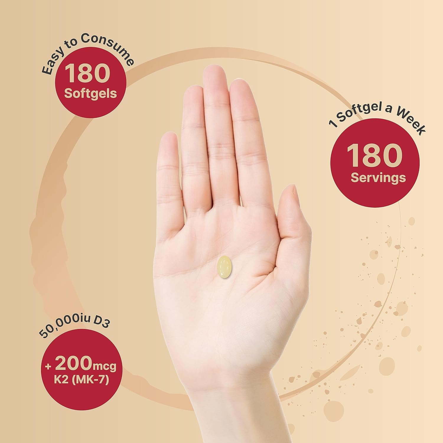 Picture of NatureBell Vitamin D3 50,000 IU + K2 200 mcg 180 Softgels