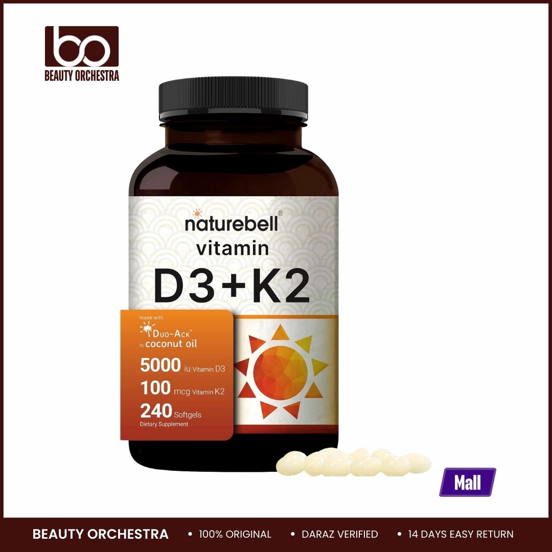 Picture of NatureBell Vitamin D3 5000 K2 (MK7) with Virgin Coconut Oil, 240 Softgels, 100mcg, 2 in 1 Support, Duo-Ack | 8 Months' Supply | Third Party Tested, Non-GMO & No Gluten