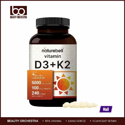 Picture of NatureBell Vitamin D3 5000 K2 (MK7) with Virgin Coconut Oil, 240 Softgels, 100mcg, 2 in 1 Support, Duo-Ack | 8 Months' Supply | Third Party Tested, Non-GMO & No Gluten