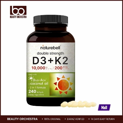 Picture of NatureBell Vitamin D3 K2 (10,000 IU Vitamin D + 200mcg Vitamin K MK-7) 240 Softgels with Coconut Oil for Complete Absorption | Bone, Heart, Immune, & Calcium Support | One a Day, Non-GMO