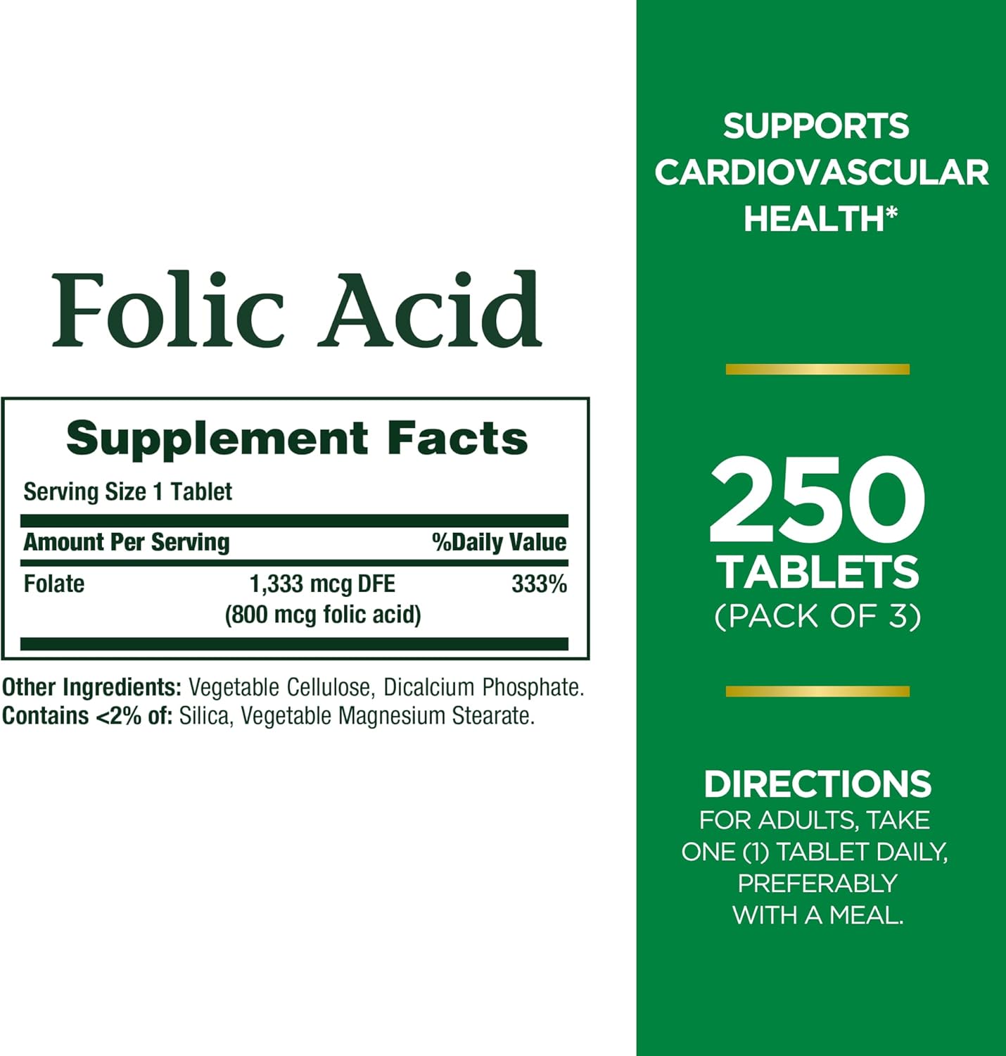 Picture of Nature's Bounty Folic Acid 800mcg - 250 Tablet