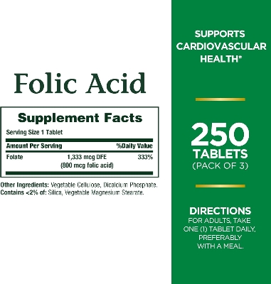 Picture of Nature's Bounty Folic Acid 800mcg - 250 Tablet