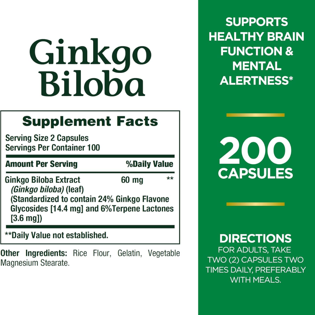 Picture of Nature's Bounty Ginkgo Biloba 60mg - 200 Capsules