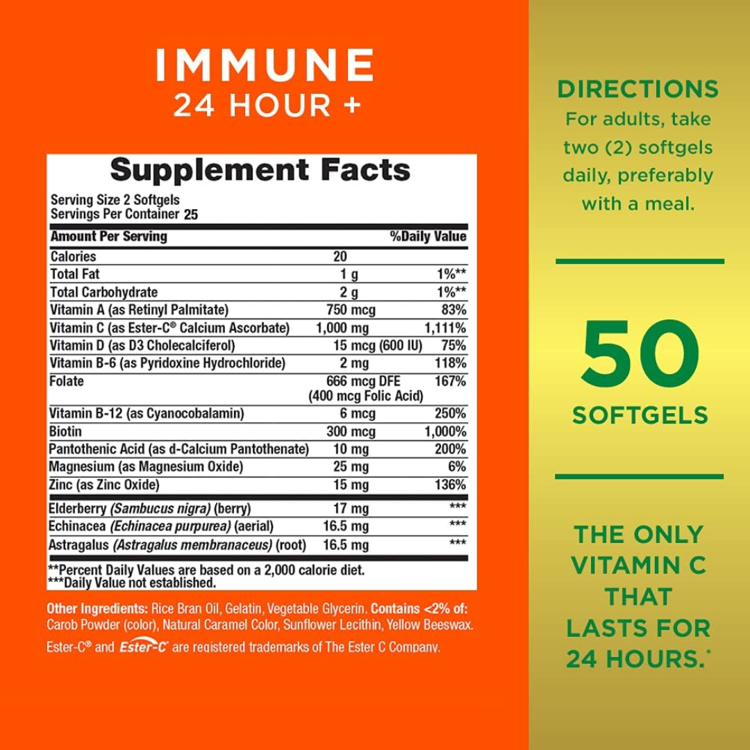 Picture of Nature's Bounty Immune 24 Hour+ 1000mg - 50 Softgels