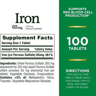 Picture of Nature's Bounty Iron 65 mg - 100 Tablets