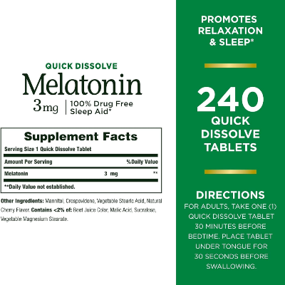 Picture of Nature's Bounty Melatonin 3 mg - 240 Quick Dissolve Tablets