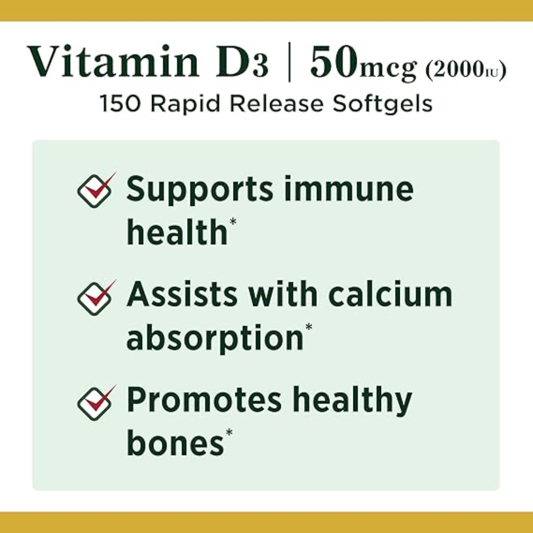 Picture of Nature's Bounty Vitamin D3 - 2000 IU - 150 Softgels (50 mcg)