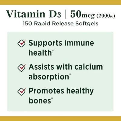 Picture of Nature's Bounty Vitamin D3 - 2000 IU - 150 Softgels (50 mcg)