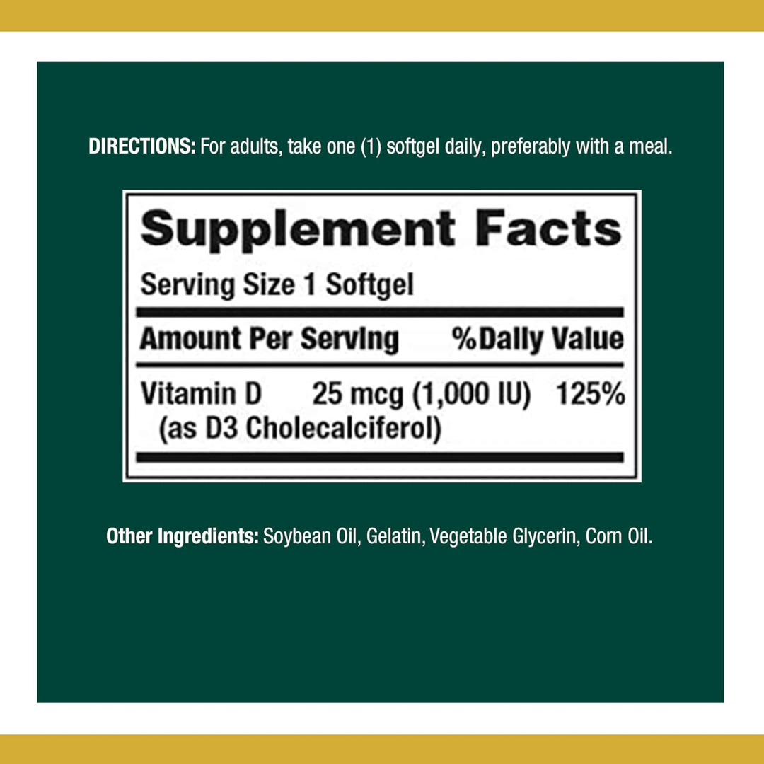 Picture of Nature's Bounty Vitamin D3 1000 IU 25 mcg - 120 Rapid Release Softgels
