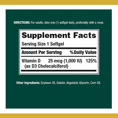 Picture of Nature's Bounty Vitamin D3 1000 IU 25 mcg - 120 Rapid Release Softgels