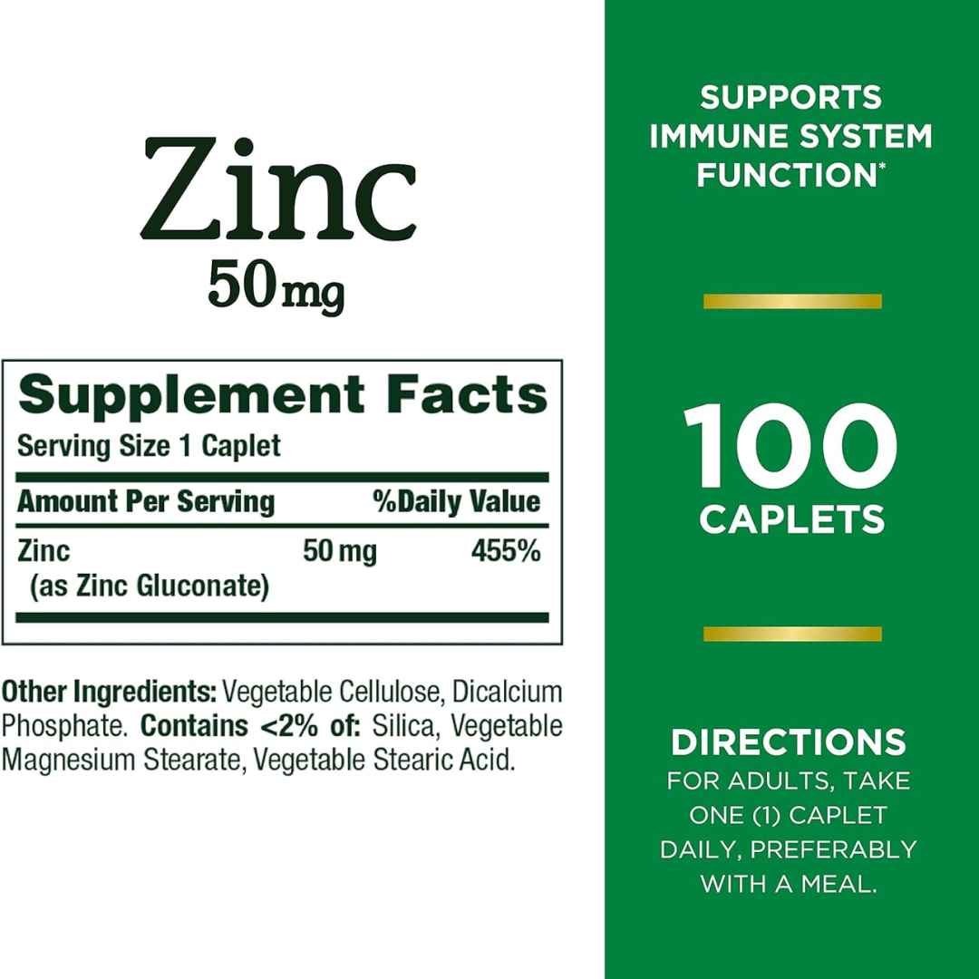 Picture of Nature's Bounty Zinc Supplement 50 Mg 100 Caplets