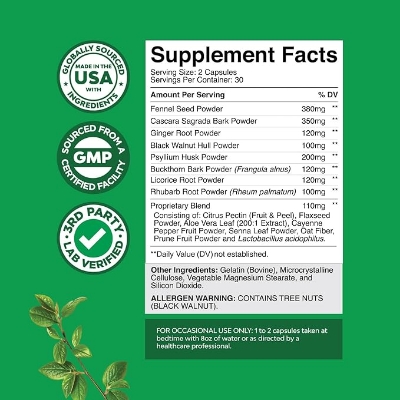 Picture of Nature's Craft Colon Cleanser & Detox - Lactobacillus Acidophilus Probiotic Supplement Body Cleanse - Psyllium Husk Capsules Gut Health Supplement - 60 capsules