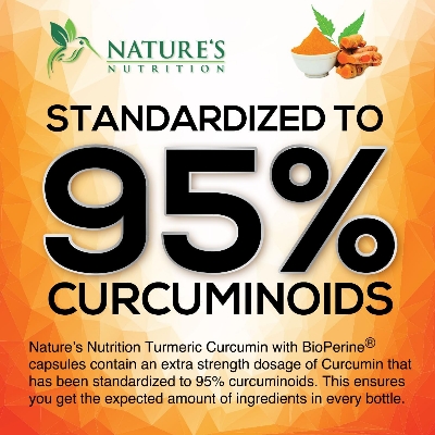 Picture of Nature's Nutrition Turmeric Curcumin Supplement 1950mg with Organic Turmeric & Ginger 95% Curcuminoids BioPerine Black Pepper - 120 Capsules