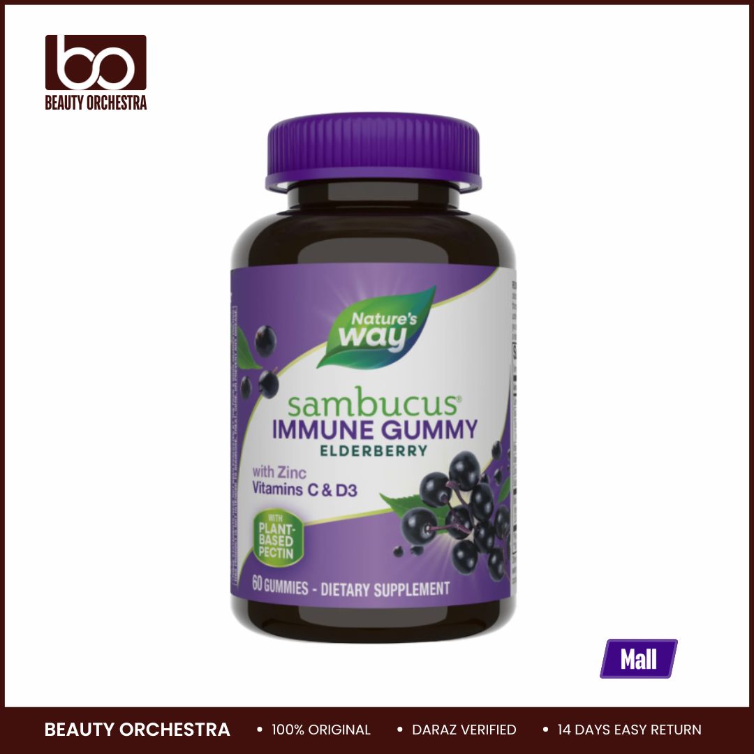 Picture of Nature's Way Sambucus Elderberry Immune Gummies with Vitamins C D3 & Zinc Unisex 60 Gummies