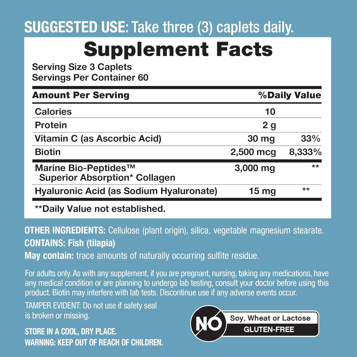 Picture of NeoCell Marine Collagen Peptides 180 Caplets with Hyaluronic Acid Double Strength Formula  Nails, Skin, & Hair