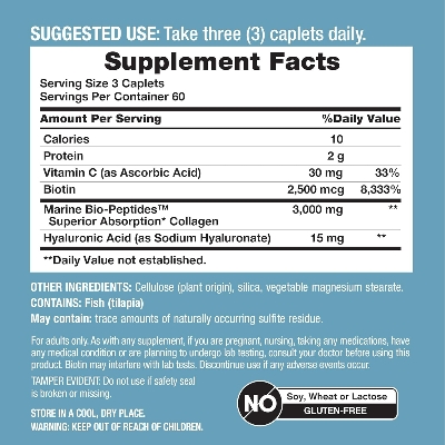 Picture of NeoCell Marine Collagen Peptides 180 Caplets with Hyaluronic Acid Double Strength Formula  Nails, Skin, & Hair