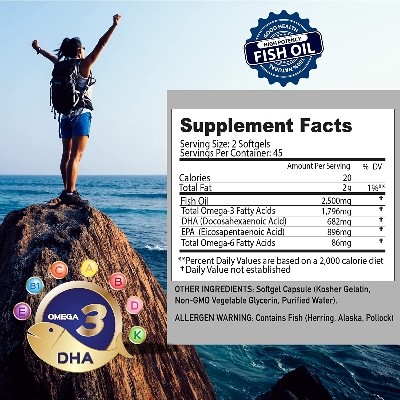 Picture of New Age Omega3 Fish Oil 2500mg - 90 Softgels (Non GMO - EPA, DHA Fatty Acids Gluten Free - Omega 3, Promotes Joint, Eye & Skin Health)