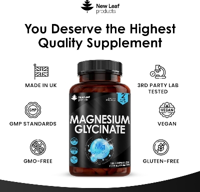 Picture of New Leaf Magnesium Glycinate Supplements - Pure Active Ingredient - 180 Capsules