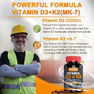 Picture of Nextdia Vitamin D3 20,000 IU + Vitamin K2 (MK7)200mcg - Optimal Vitamin D3 & K2 - Strong Bones & Muscle, Calcium Absorption & Immune Support, Helping Vitamin D Deficiencies 120 Soft gel