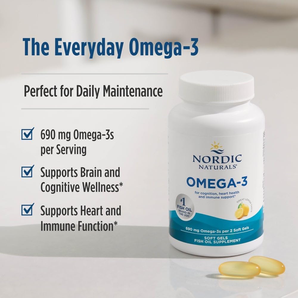 Picture of Nordic Naturals Omega-3, Lemon Flavor - 120 Soft Gels - 690 mg Omega-3 - Fish Oil - EPA & DHA - Immune Support, Brain & Heart Health Optimal Wellness