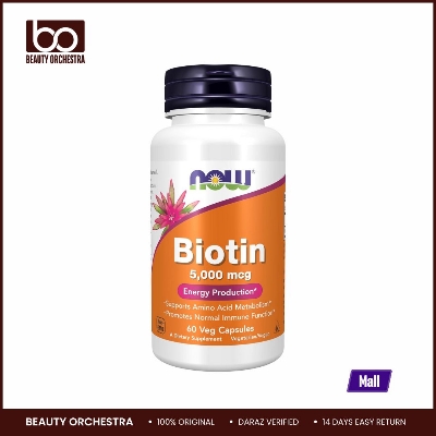 Picture of NOW  Biotin 5,000 mcg Amino Acid Metabolism Energy Production 60 Veg Capsules