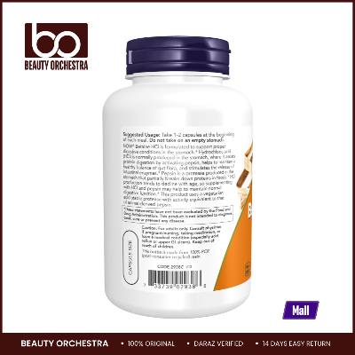 Picture of NOW Betaine HCl 648 mg - 120 Veg Capsules (Betaine HCI, Vegetarian Formula, Digestive Support)