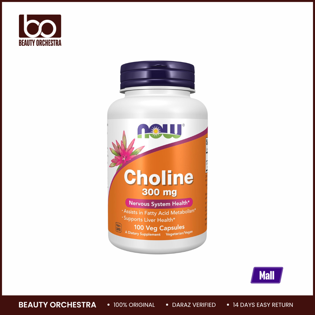 Picture of NOW Choline 300 mg Supports Nervous System and Liver Health 100 Veg Capsules