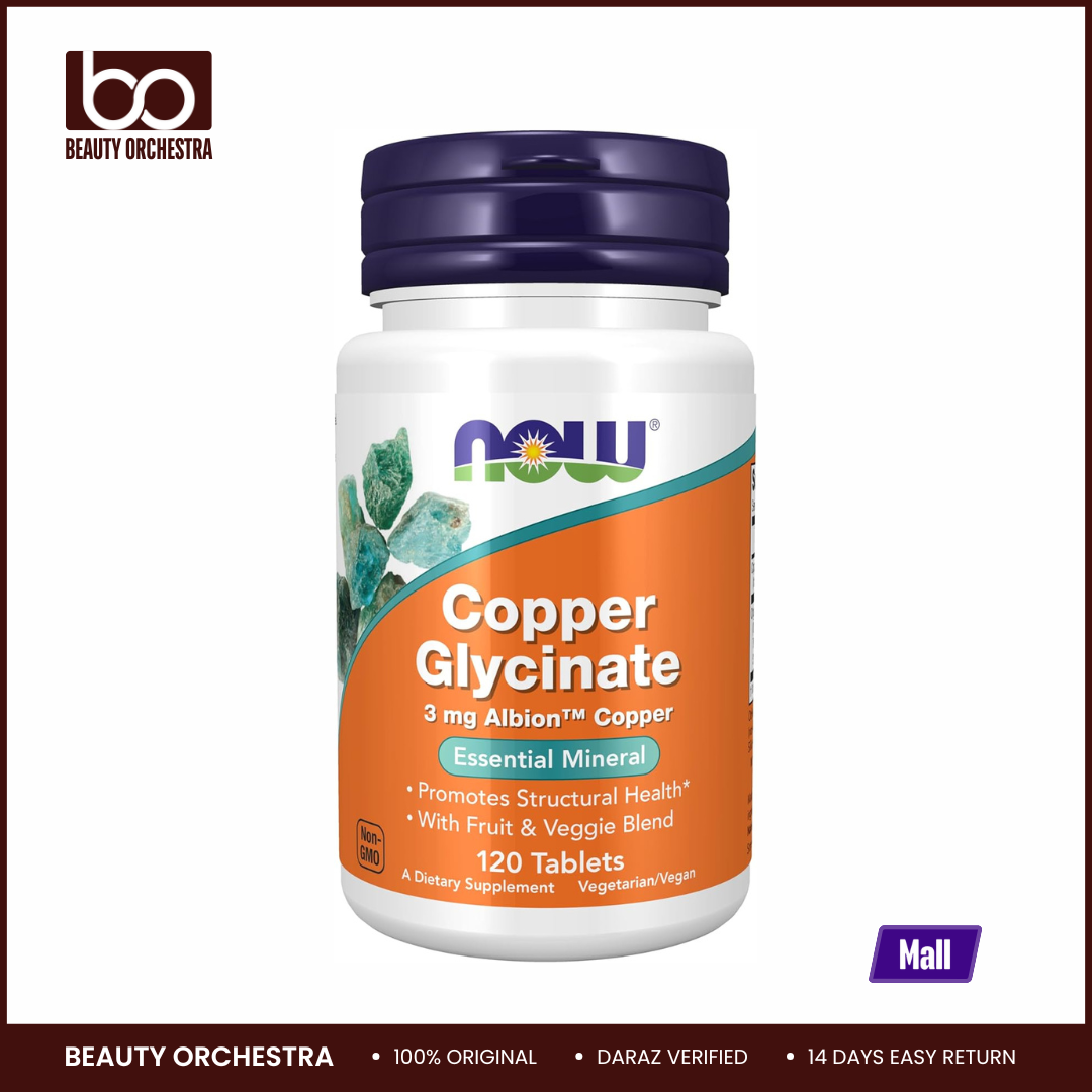 Picture of NOW Copper Glycinate with 3mg Albion Copper Promotes Structural Health 120 Tablets