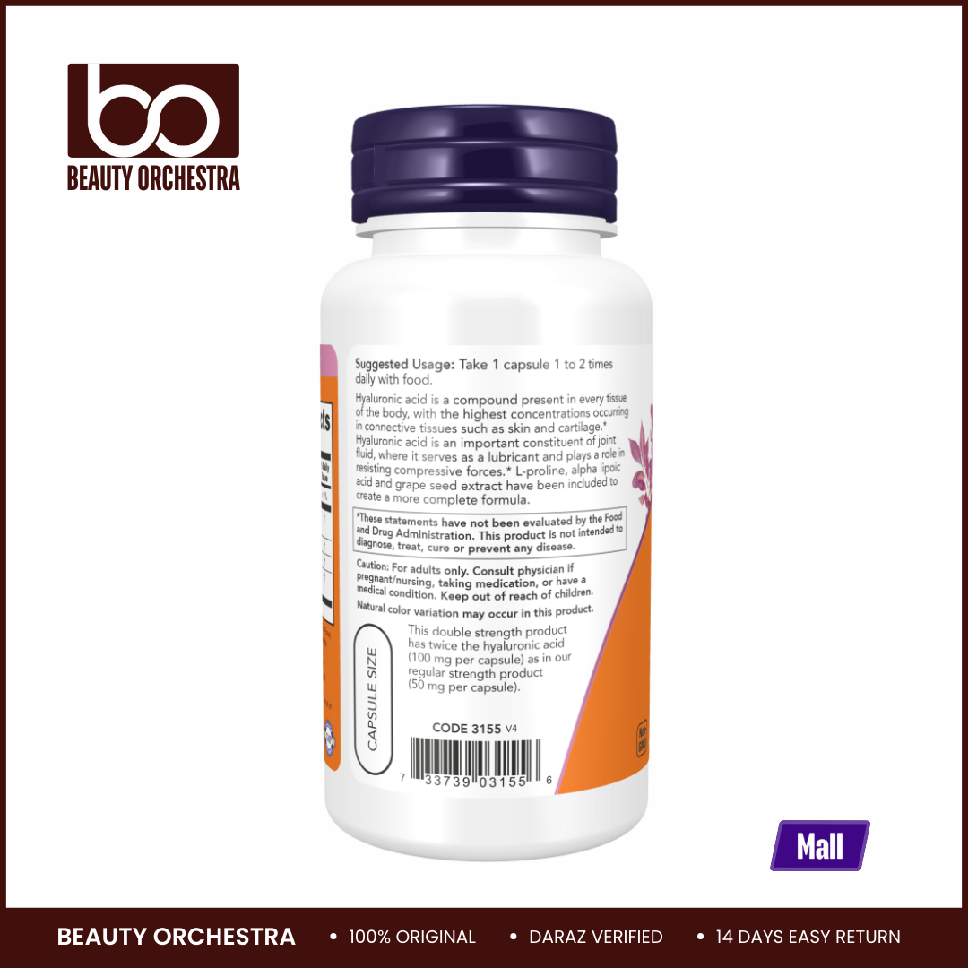 Picture of NOW Double Strength Hyaluronic Acid 100 mg - 60 Veg Capsules