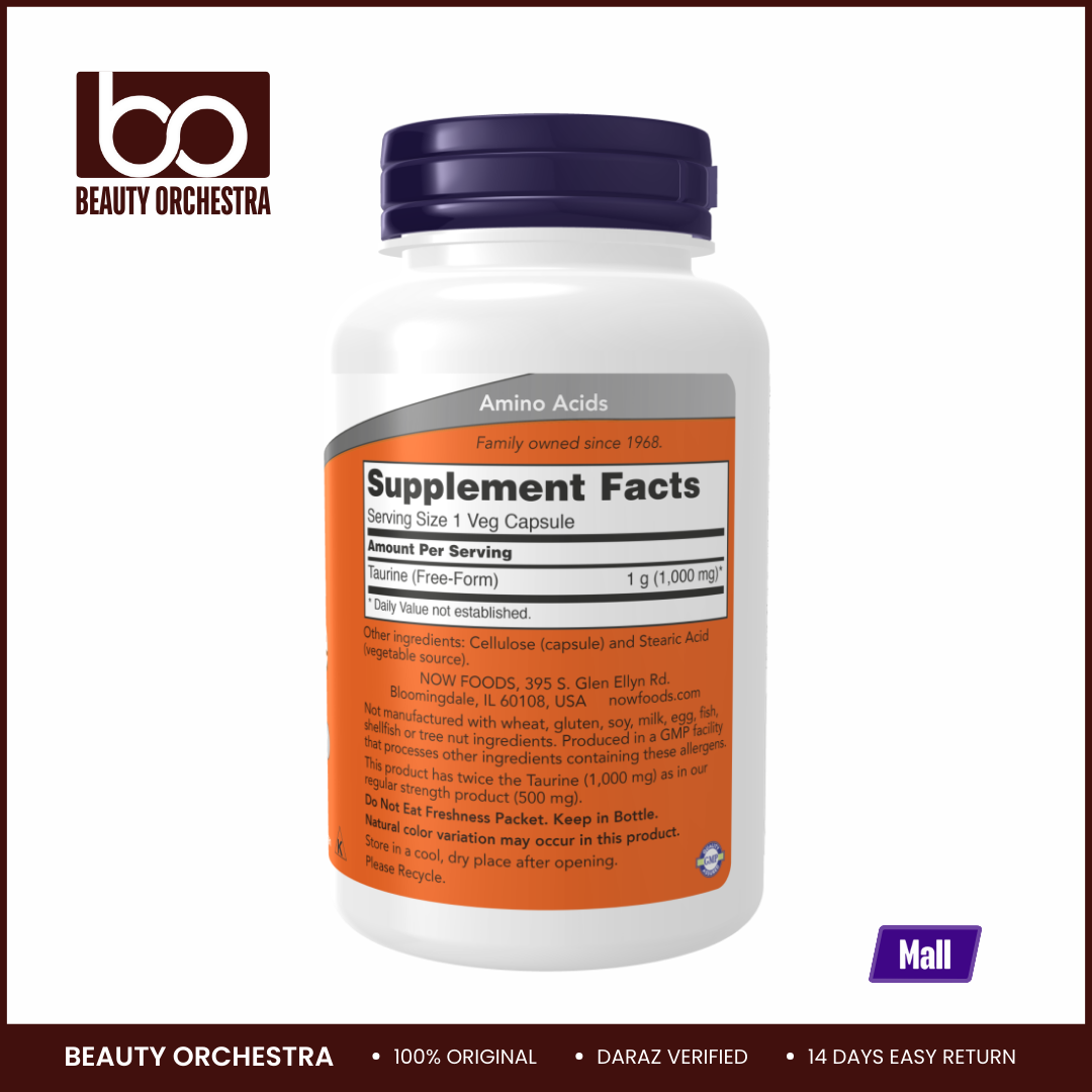 Picture of NOW Double Strength Taurine 1000 mg  - 100 Veg Capsules