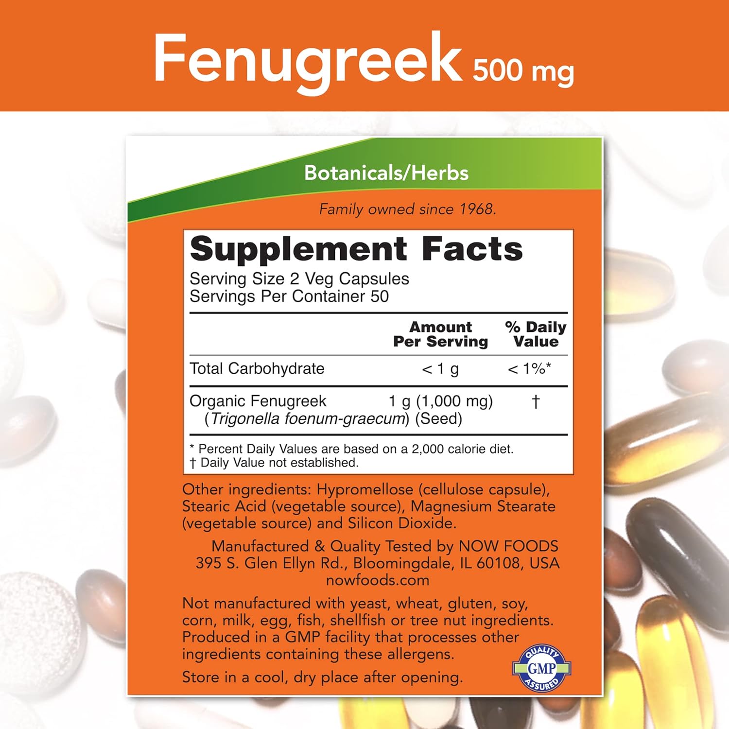 Picture of NOW Fenugreek 500 mg 100 Capsules