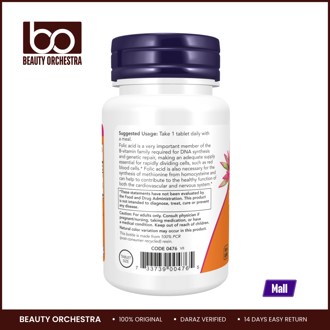 Picture of NOW Folic Acid 800 mcg With Vitamin B-12 - 250 Tablets