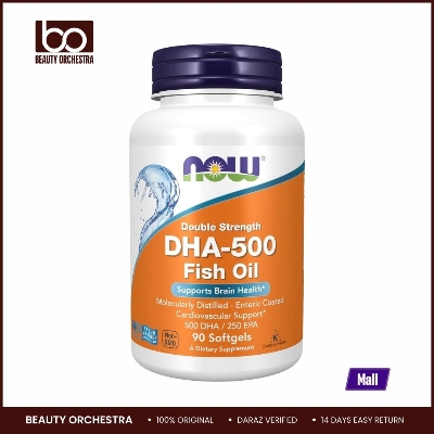 Picture of NOW Foods Supplements DHA-500 with 250 EPA Molecularly Distilled Supports Brain Health 90 Softgels