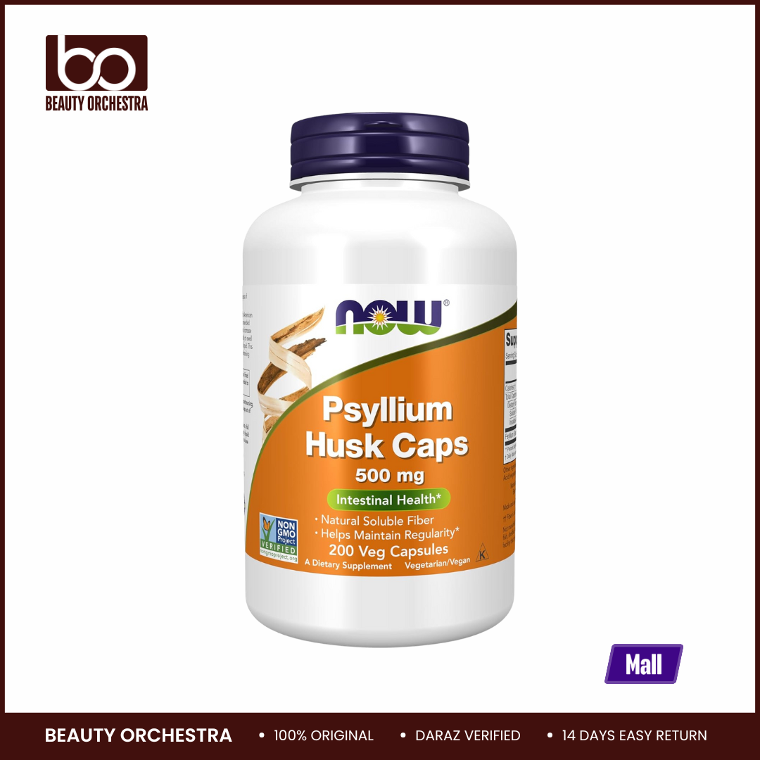 Picture of NOW Foods Supplements Psyllium Husk Caps 500 mg Project Verified Natural Soluble Fiber Intestinal Health 200 Veg Capsules