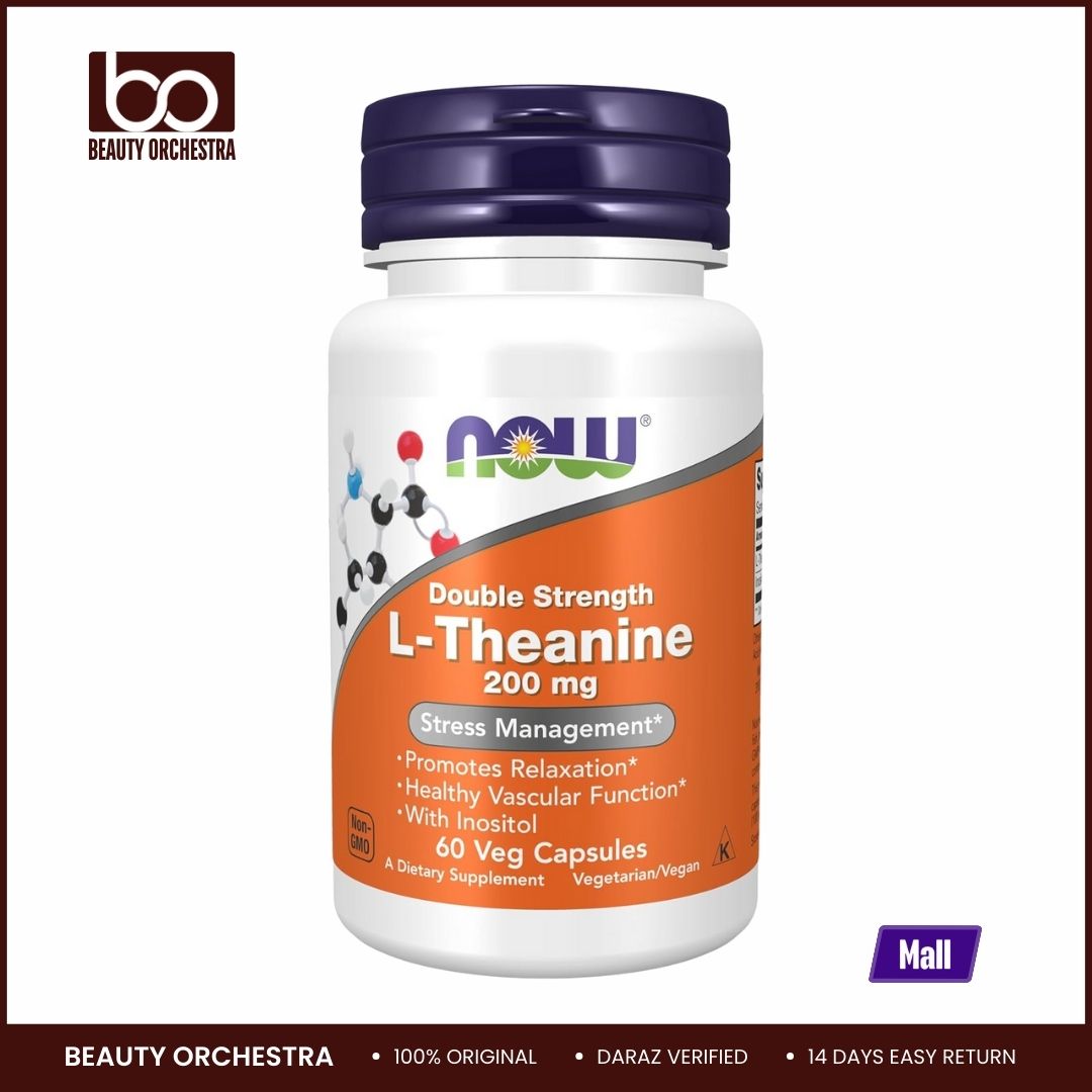 Picture of NOW Foods Supplements, L-Theanine 200 mg with Inositol, Stress Management, 60 Veg Capsules