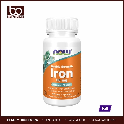 Picture of NOW Iron 36 mg Double Strength Non-Constipating Essential Mineral 90 Veg Capsules