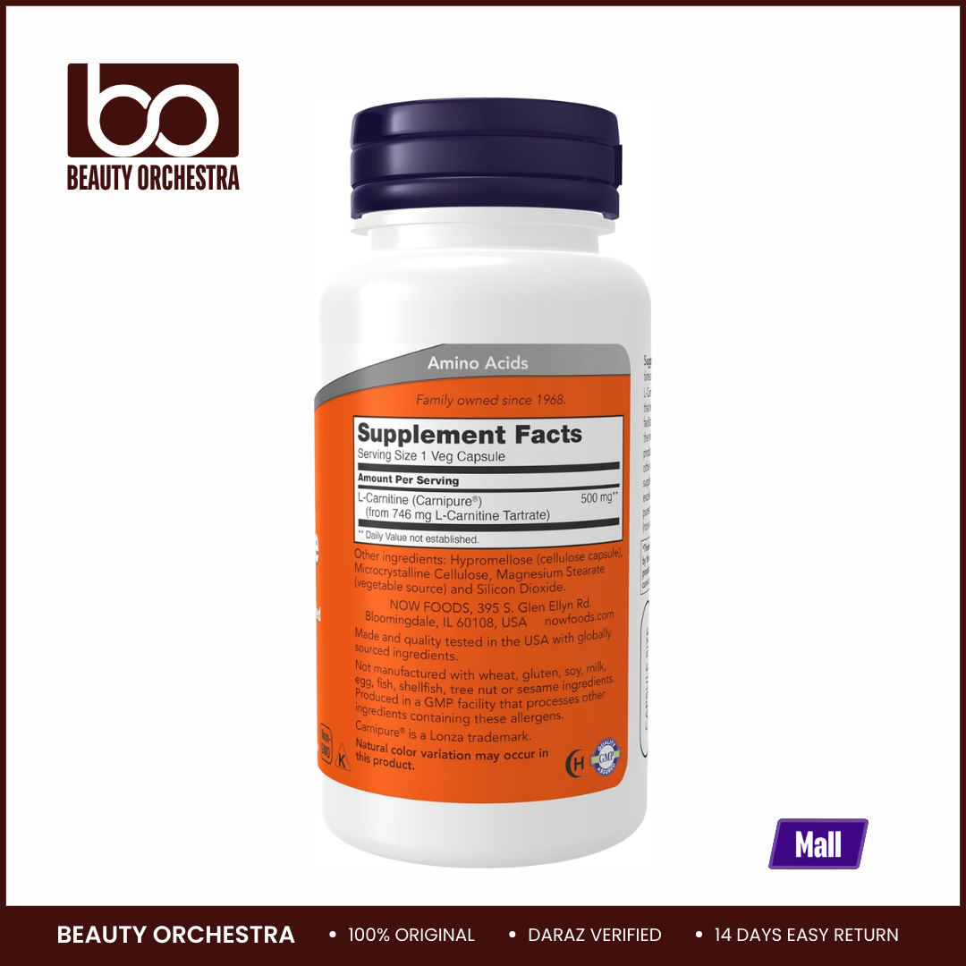 Picture of NOW L-Carnitine 500 Mg 60 Veg Capsules Supplement