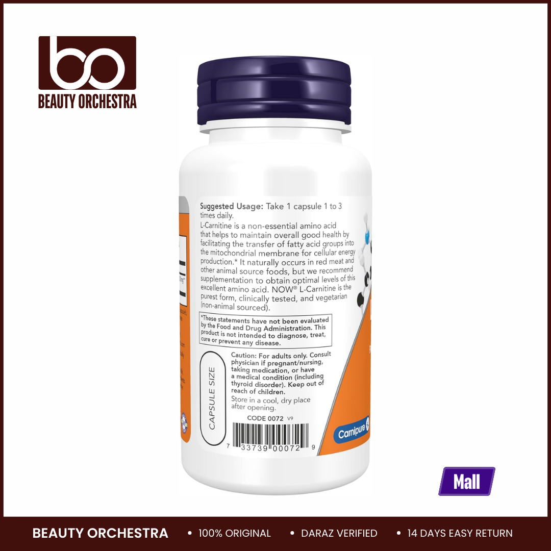 Picture of NOW L-Carnitine 500 Mg 60 Veg Capsules Supplement