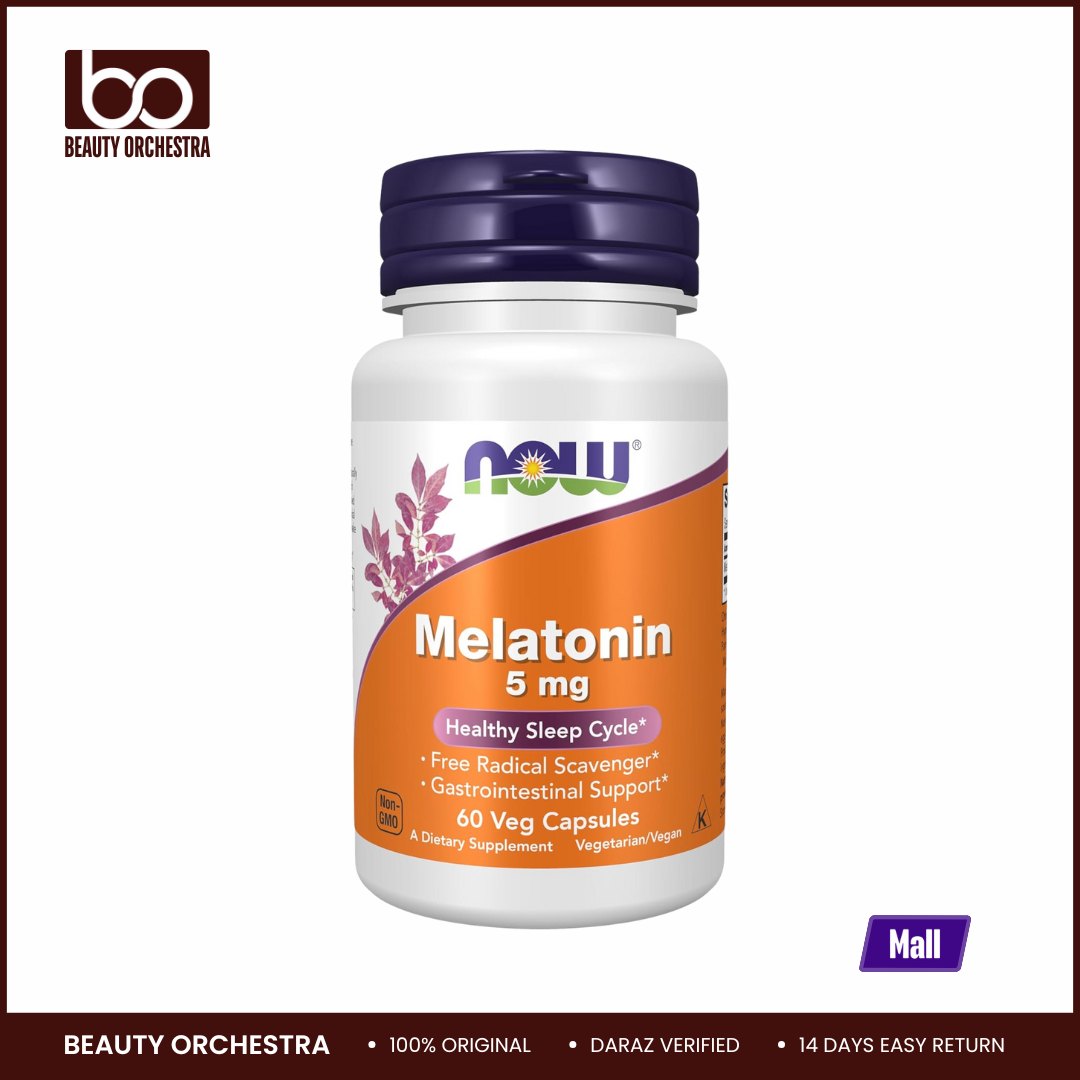 Picture of NOW Melatonin 5 mg Free Radical Scavenger Healthy Sleep Cycle 60 Veg Capsules